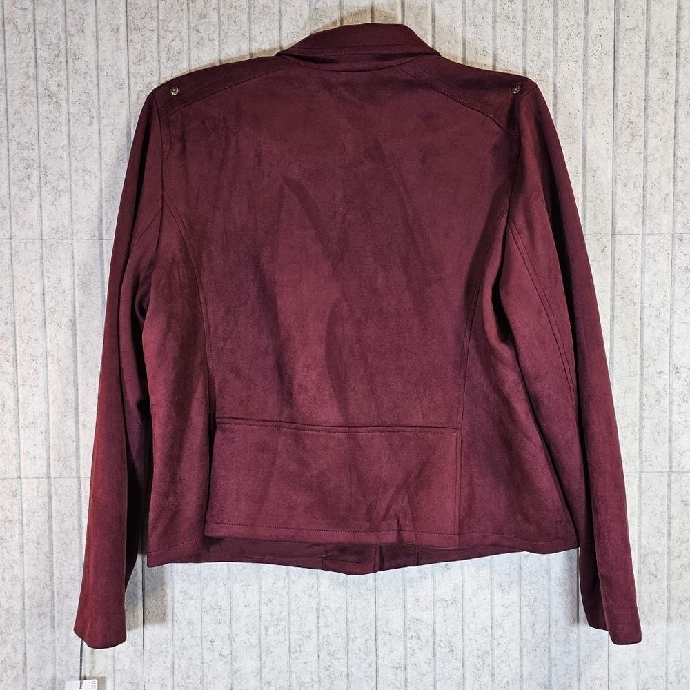 Liz Claiborne Faux Suede Moto Jacket Burgundy Passion | XXL - Picture 3 of 3